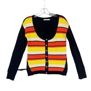 Maria Filo Multicolor Stripe Button Up Scoop-neck Cardigan Sweater Size P Small